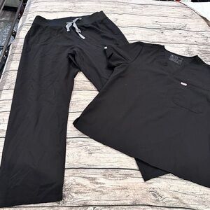 Figs Black Scrub Set: Catarina Top and High Waisted Livingston Pants Size XXL